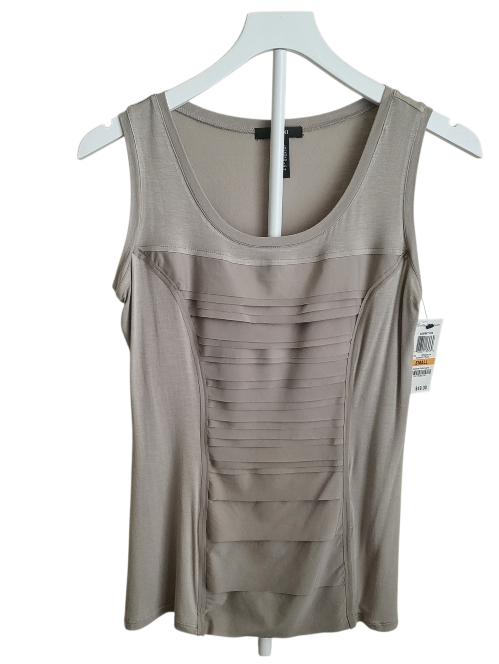 Alfani Sleeveless Tank Top Ruffled Front,Scoop Neckline Taupe Size S Career